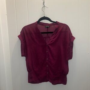 Topshop Red Button Down Blouse with Mandarin Collar